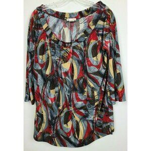 EGEN Womens Black Red Printed 3/4 Sleeve Stretch Knit Casual Top Plus Size 1X
